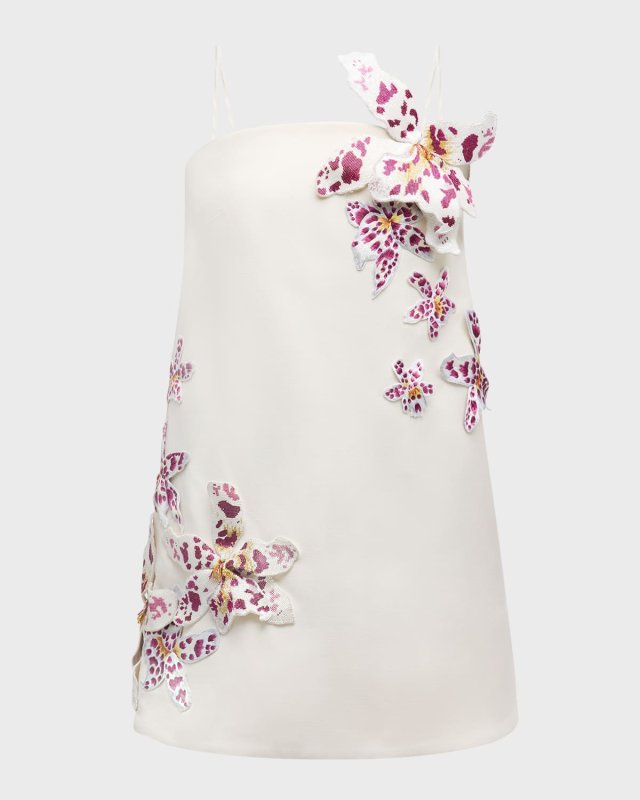 Strapless Watercolor Orchid Bugle Beaded Mini Dress